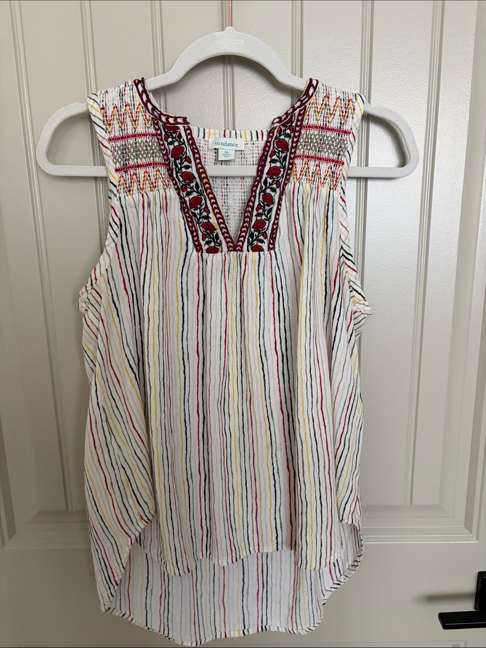 Sundance boho Striped Embroidered V-Neck Tank Top